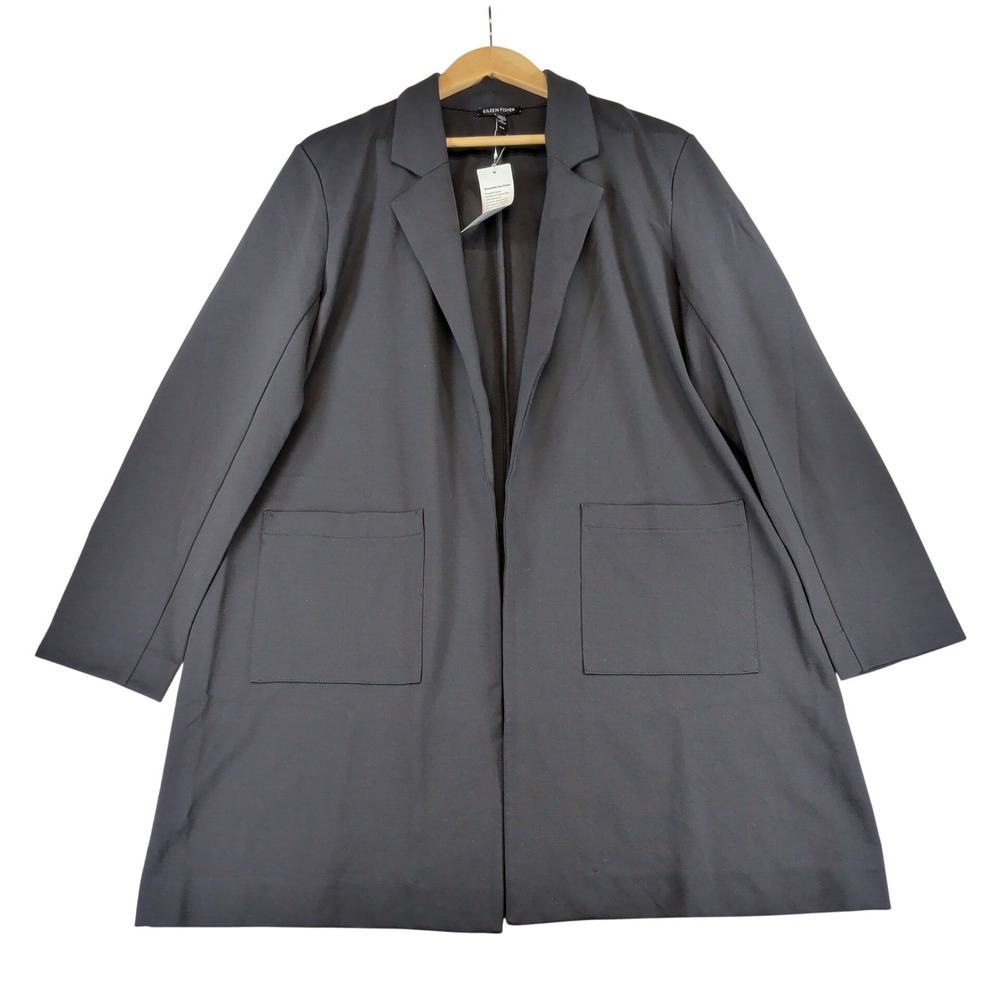 Eileen Fisher Graphite Washable Flex Ponte Long Blazer Jacket M S3TJH-J5586M NEW